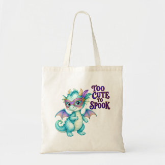 Turquoise Too Cute to Spook Dragon Halloween Tote Bag