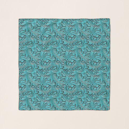 Turquoise tooled embossed leather floral cowgirl scarf