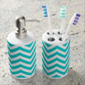 Turquoise Toothbrush Holder and Soap Dispenser Set (Front)