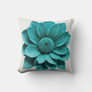"Turquoise Tranquility: Exquisite Large Flower Throw Pillow
