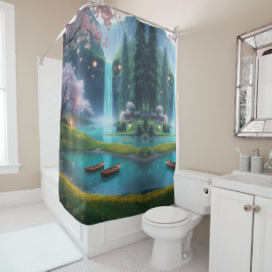 “Turquoise Tranquility – Rowboats on Crystal Water Shower Curtain