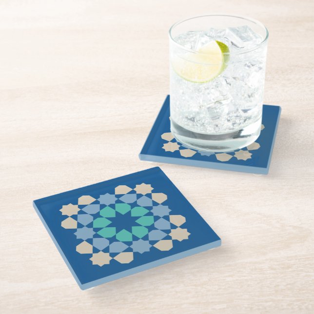 Turquoise Tranquility Tile Glass Coaster (Angled)