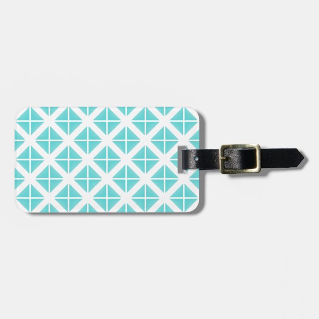 Turquoise Trendy Triangle Pattern Luggage Tag (Front Horizontal)