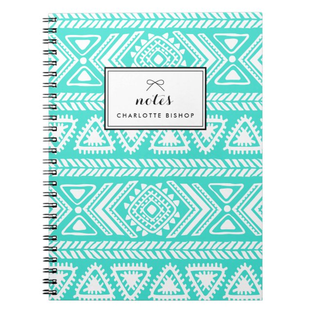 Turquoise Tribal Aztec Pattern Personalized Notebook (Front)