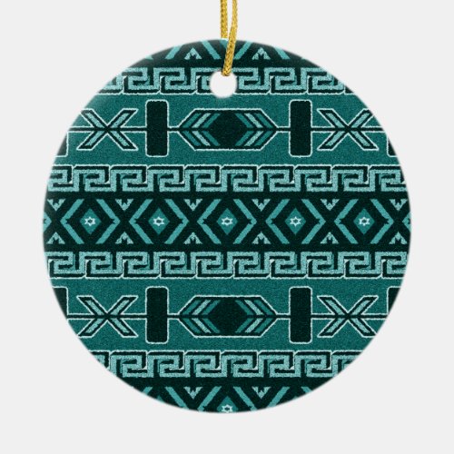 Turquoise Tribal Aztec Pattern Southwest Ceramic Ornament