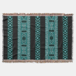 Turquoise Tribal Aztec Pattern Southwest Throw Blanket