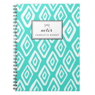Turquoise Tribal Diamonds Pattern Personalized Notebook