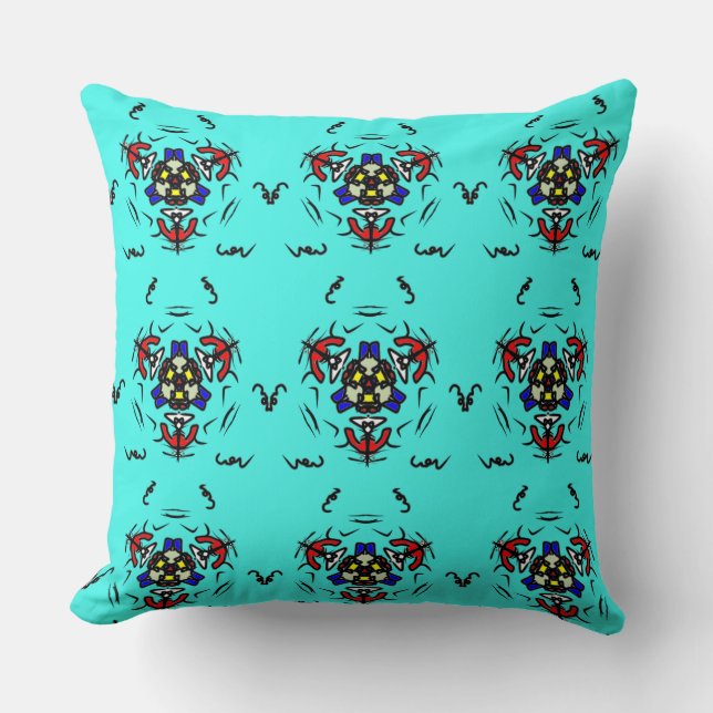Turquoise Tribal Mandala" Throw Pillow (Front)