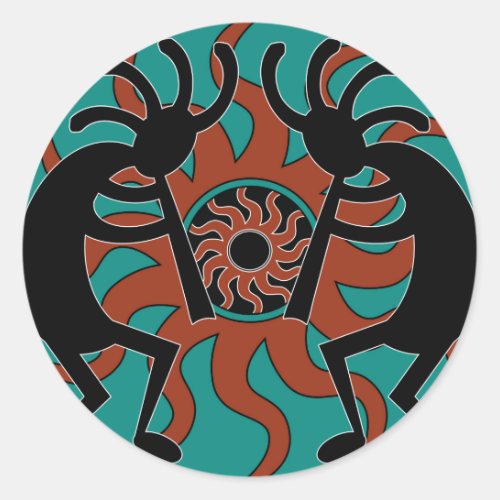 Turquoise Tribal Sun Southwest Kokopelli Classic Round Sticker