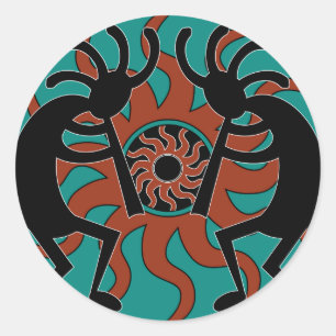 Turquoise Tribal Sun Southwest Kokopelli Classic Round Sticker