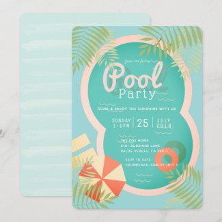 Turquoise Tropical Adult Pool Party Invitation