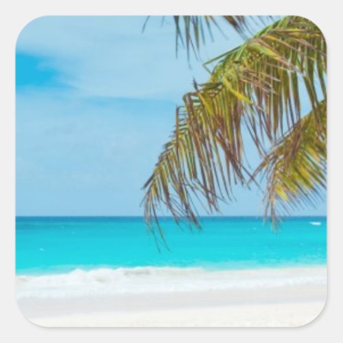 Turquoise Tropical Beach Square Sticker