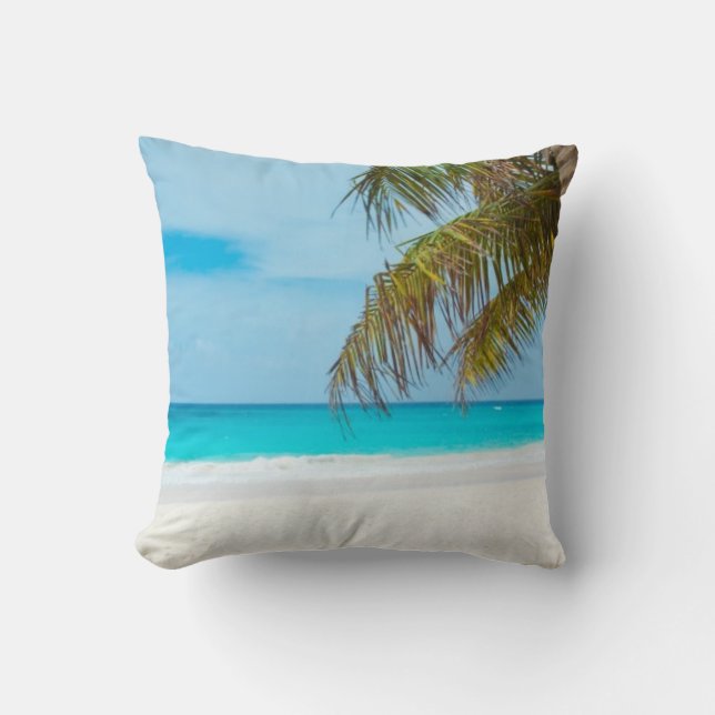 Turquoise Tropical Beach Throw Pillow (Front)