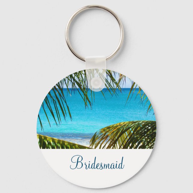 Turquoise Tropical Beach Wedding Bridesmaid Keychain (Front)