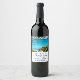 Turquoise Tropical Beach Wedding Thank You Wine Label