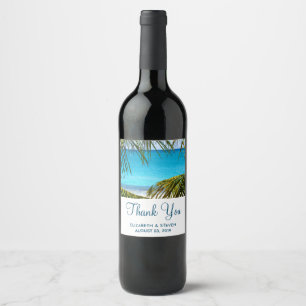 Turquoise Tropical Beach Wedding Thank You Wine Label