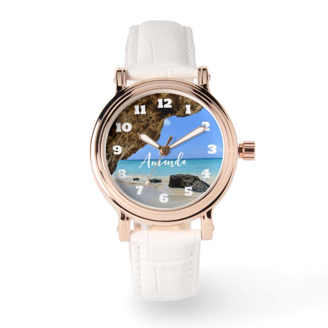 Turquoise Tropical Beach with a Big Rock Watch (Front)