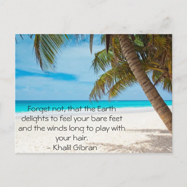 Turquoise Tropical Beach with inspirational quote Postcard (Front)