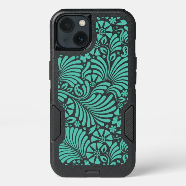 Turquoise Tropical Damask Pattern Otterbox iPhone Case (Back)