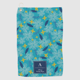 Turquoise Tropical Floral Pattern - Add Your Name Golf Towel