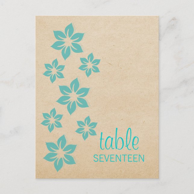 Turquoise Tropical Floral Table Number Postcard (Front)