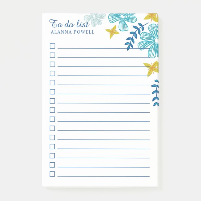 Turquoise Tropical Flowers To Do List Post-it Notes