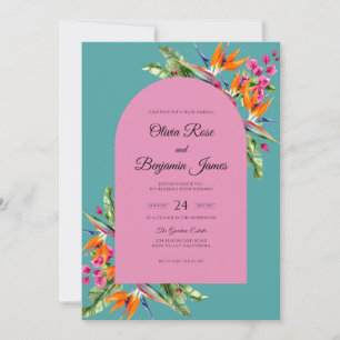 Turquoise Tropical Foliage Eucalyptus Wedding Invitation