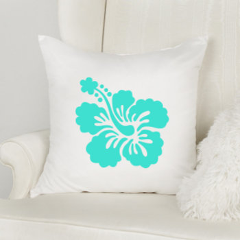 Turquoise Tropical Hibiscus Flower Throw Pillow by designs4you at Zazzle