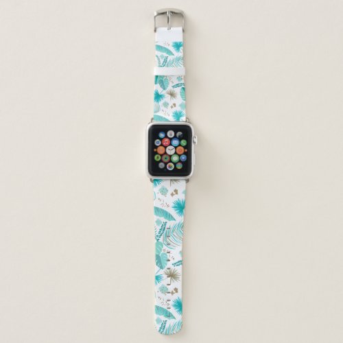 Turquoise Tropical Leaves Pattern Apple Watch Band