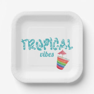 Turquoise Tropical Vibes Cocktail Beachy Paper Plates