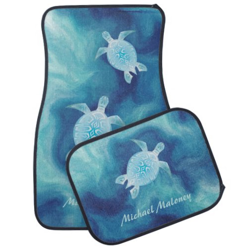 Turquoise Turtles Blue Ocean Watercolor Your Name  Car Floor Mat