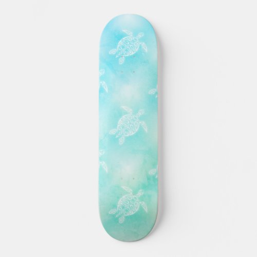 Turquoise Turtles Pattern Tropical Coastal Skateboard