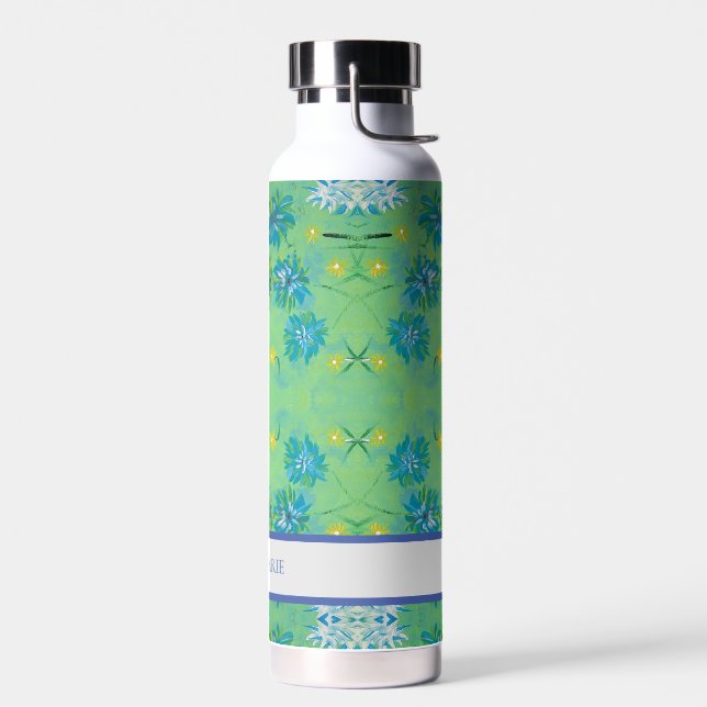 Turquoise Twinkles Floral Custom Water Bottle (Left)