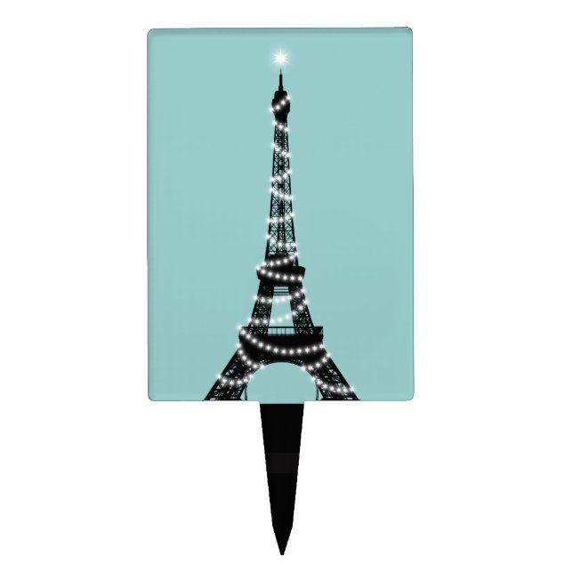 Turquoise Twinkling Eiffel Tower Cake Pick (Front)