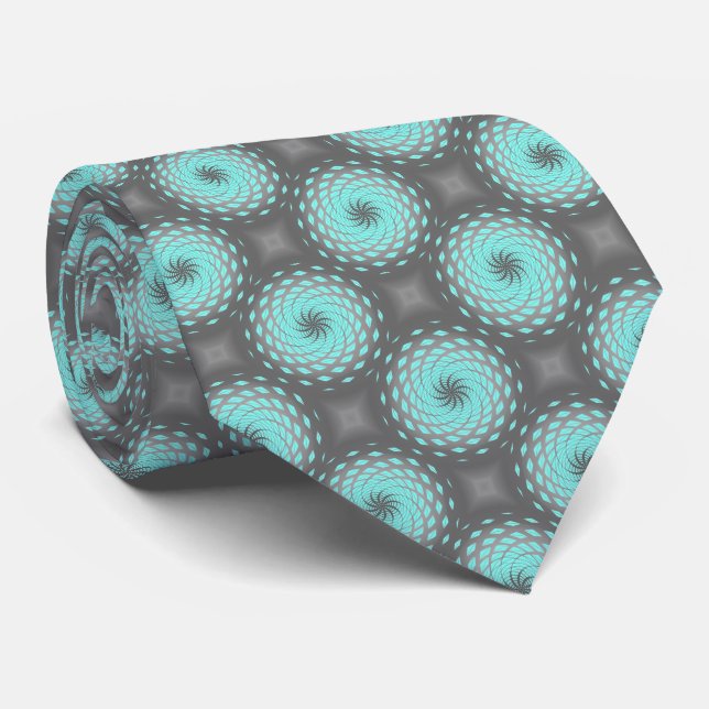 Turquoise Twirl Pattern Dot Neck Tie (Rolled)