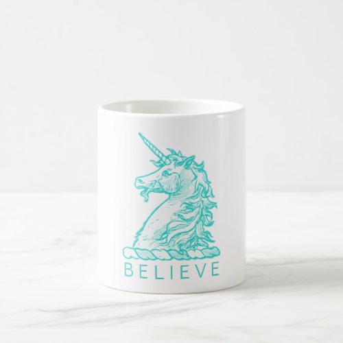 Turquoise Unicorn Magical Quote Believe or Name Coffee Mug