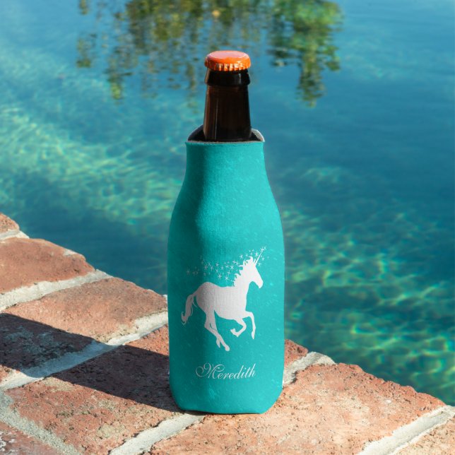Turquoise Unicorn Personalized Bottle Cooler (In Situ Pool)