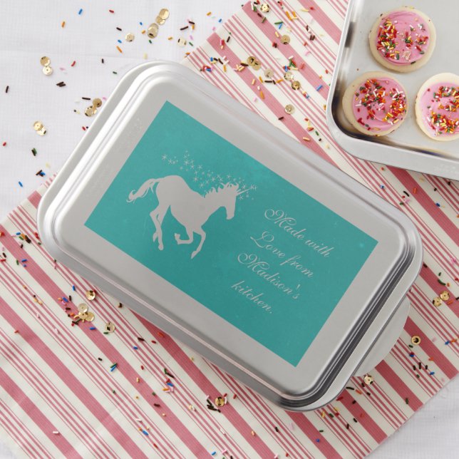 Turquoise Unicorn Personalized Cake Pan (In Situ)