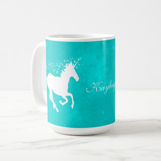 Turquoise Unicorn Personalized Coffee Mug (Front Left)
