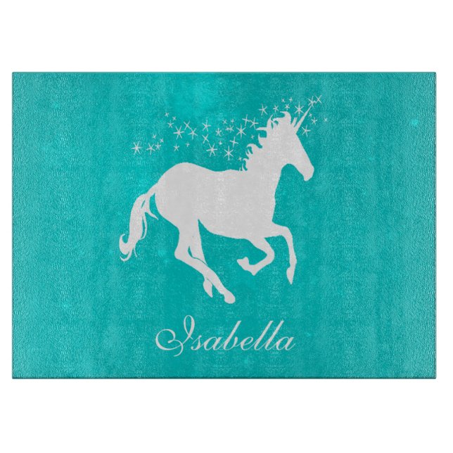 Turquoise Unicorn Personalized Cutting Board (Front)
