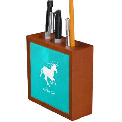 Turquoise Unicorn Personalized Desk Organizer