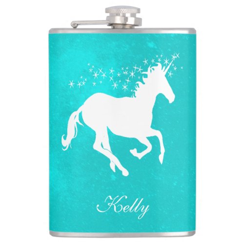 Turquoise Unicorn Personalized Flask