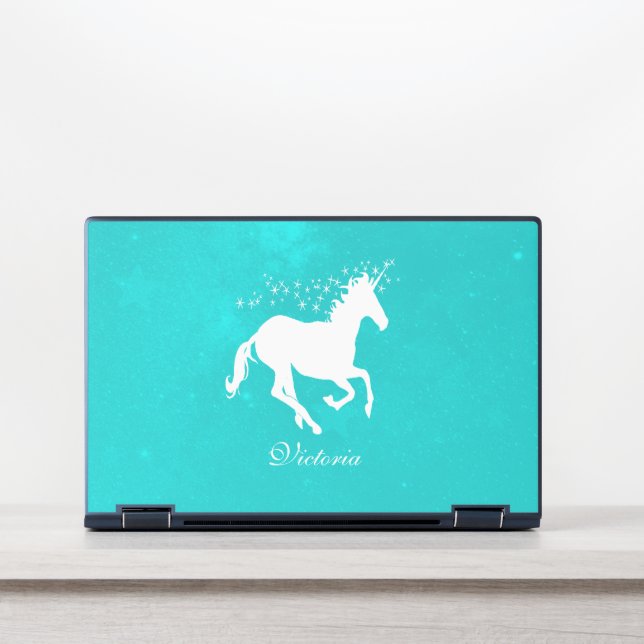 Turquoise Unicorn Personalized HP Laptop Skin (Front)