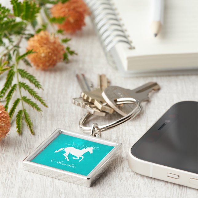 Turquoise Unicorn Personalized Keychain (Side)