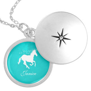 Turquoise Unicorn Personalized Locket Necklace