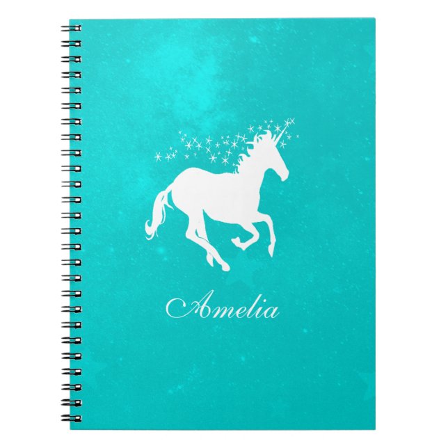 Turquoise Unicorn Personalized Notebook (Front)