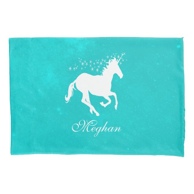 Turquoise Unicorn Personalized Pillowcase (Front)