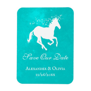 Turquoise Unicorn Save The Date Magnet