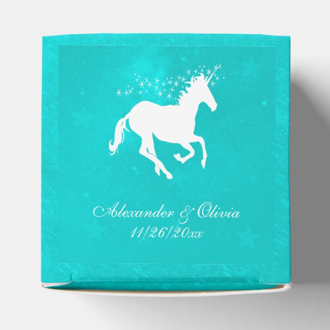 Turquoise Unicorn Wedding Favor Box (Top)