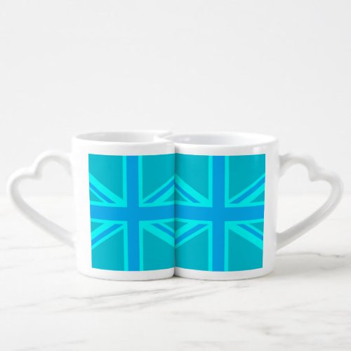Turquoise Union Jack British Flag Coffee Mug Set
